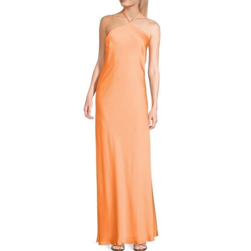 NWT Mango Light Orange Satin-Like Halter Prom or Bridesmaid dress Morgan & Co